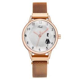 Fashion Girl Digital Women's West Magnetic Lazy Quartz Watch Absorbent Iron Milan Band