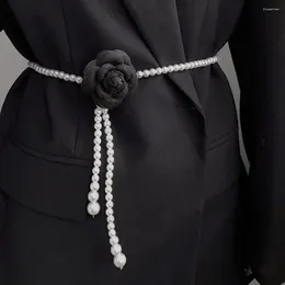 Belts Elegant Camellia Pearl Belt Decorative Jewelry Casual Luxury Design Thin Chain Waistband Waist