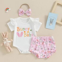 Clothing Sets Baby Girls Shorts Set Short Sleeve Letters Print Romper With Hairband 3Pcs Outfit