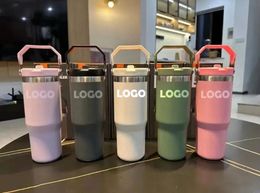 With LOGO Water Bottles 20oz 30oz Cups Heat Preservation Stainless Steel Tumblers Outdoor Large Capacity Travel CarMugs Reusable Leakproof Flip Cup i1207