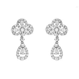 Well Designed Exquisite Fashion Moissanite Earrings Fan-shaped Flowers Water Droplets Pendant