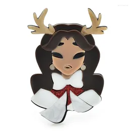 Brooches Wuli&baby Acrylic Deer Elf Girl For Women Beauty Christmas Year Figure Lady Party Brooch Pins Gifts