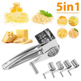 Cheese Tools 5 in 1 Stainless Steel Cheese Slicer Shredder 4 Manual Rotary Cheese Grater Multifunctional Grater Butter Cutter Kitchen Gadgets 231206