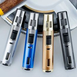Refillable Butane Torch Lighter Cigar Lighters Adjustable 2 Jet Flame Windproof Smoke Accessories for Men Gift Box