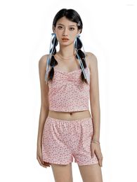 Women's Tanks Women Two Piece Outfit Set Y2K Pyjamas Floral Print Strapless Crop Tube Top And Elastic Waist Shorts Loungewear