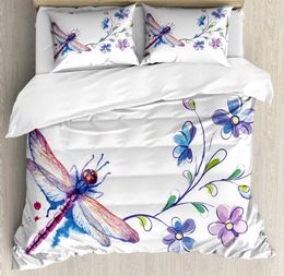 Bedding Sets Floral Dragonfly Set Duvet Cover For Kids Boys Girls Comforter Botanical With 2 Pillowcase Full Size