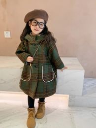 Jackets Children Clothing Autumn Winter Girls Coat Fashionable Thickened Baby Wool Casual Plaid Clothes for 231207