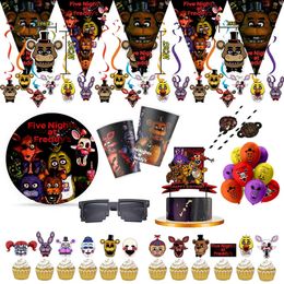 Christmas Decorations Cartoon Five FNAF Birthday Party Disposable Decorations Party Tableware Set Paper Cups Paper Plates Kids Party Supplies 231207