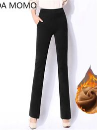 Women's Pants s winter warm fleece thick high waist wide leg flare pants for women skinny long woman trousers 231206