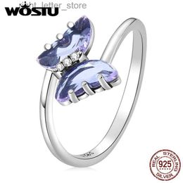 Solitaire Ring WOSTU 925 Sterling Sliver Transparent Glass Insect Delicate Purple Butterfly Size Rings For Women Female Original Jewellery CQR797 YQ231207