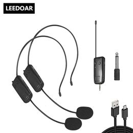 Voice Changers 2 4G Head mounted Wireless Lavalier Microphone Set Transmitter with Receiver for Amplifier S er Teaching Tour Guide 231206