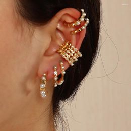 Stud Earrings HI MAN 6Pcs/Set Hip-Hop Rock Mix C Ear Bone Clip Pearl Women Exquisite Elegant Wedding Jewellery Accessories