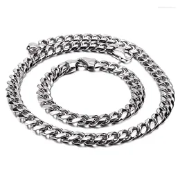 Necklace Earrings Set Punk Hip-Hop Mens Jewelry Stainless Steel Cuban Curb Link Chain Bracelet 13mm Wide 24 Inch 8.5 In Cool Gifts