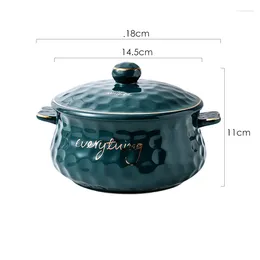 Bowls Creative Household Instant Noodles Bowl With Lid Nordic Style Ceramic Salad Fruit Soup Tureens Anti-scalding Rice Pot