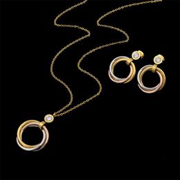 Diamond Pendant Necklace Earrings Set Titanium Steel Three Rings Single Personalised Valentine's Day Gift Couple
