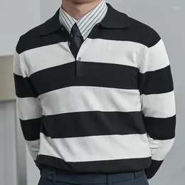 Men's Sweaters 2023 Fall Contrast Striped SweaterWinter Slim Fit Polo Knitted Sweater All-match Long Sleeve Herren Pullover