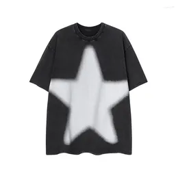 Men's T Shirts Oversized Shirt Men Women Washed Cotton Short Sleeve Five-pointed Star Graphic Printed Vintage Harajuku Fashion