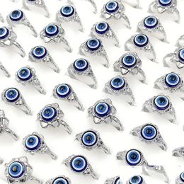 Cluster Rings Lucky Turkish Evil Eyes Ring For Women Men Design Blue Eye Mixed Size Couple Jewelry Friends Gif Drop Delivery Dhy35