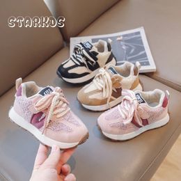 Sneakers Kids Winter Warm Lambswool Brand Design Lace Detail Girls Sport Shoes Thick Sole Furry Boy Skateboard Trainers Footwear 231207