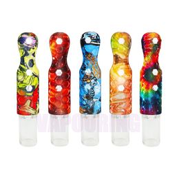 Latest Colorful Silicone Dugout Pipe Dry Herb Tobacco Filter Handpipes Cigarette Holder Portable Smoking Catcher Taster Bat One Hitter Hand Mini Glass Tube