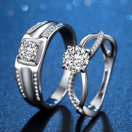 Sc New Style Korean Diamond Wedding Couple Rings Zircon 1ct Moissanite Luxury S925 Sterling Silver for Women Men