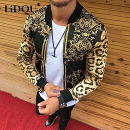 Men's Jackets Spring Autumn Y2K Print Fashion Casual Jacket Man Long Sleeve Loose All match Coat Male Hip Hop Leopard Round Neck Top Homme 231207