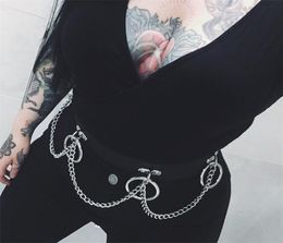 2020 Fashion Women Gothic Black PU Belts Chain Hidden Button Goth Cosplay Punk Style Hip Hop Female Belt Casual Gothic Belt T200429981796