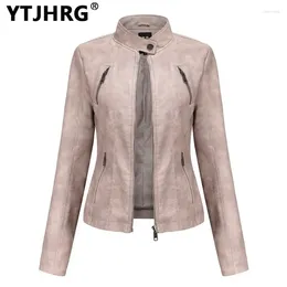 Women's Leather YTJHRG Jackets Motor Biker Tops Winter Coats Female Clothing 2023 Fashion Autumn Spring Outdoor Solid Zipper