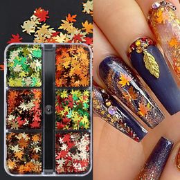 Nail Art Decorations 6 Grids Orange Maple Leaves Nail Glitter Sequins Mixed Shiny Fallen Leaf Flakes DIY Autumn Nail Art Decoration Accessories Tool 231207