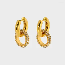 Dangle Earrings Trendy 18K Gold Plated Stainless Steel Cubic Zirconia Paved Oval Ring Hoop Earrrings Jewellery For Women Fashion Gift