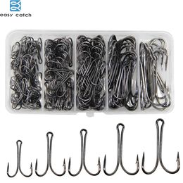 Fishing Hooks Easy Catch 150pcs/box High Carbon Steel Double Fishing Hooks Fly Tying Double Hook for Jig Bass Fishhook 231207