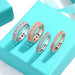 Designer Seiko board s925 sterling silver Brand set diamond rose gold hollowed out ring couple r index finger Personalised and high-end feeling