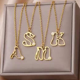 Pendant Necklaces A-Z Letters Stainless Steel Jewelry Initials Hollow Out Necklace For Women Fashion Choker First Letter Accessories