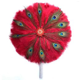 Decorative Figurines 1Pc/bag African Turkey Feather Hand Fan Handmade Fans For Party&Wedding Decoration With Stones Double-sided