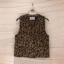 Women's Vests WDMSNA Korean 2023 Autumn V-neck Ladies Waistcoat Vintage Leopard Vest Coat Fashion Top Single Breasted Women