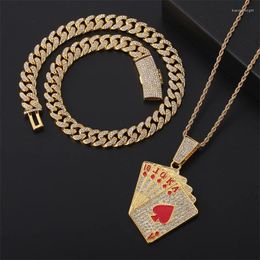 Chains D&Z Poker Card Pendant 3 Pieces 13mm Rhinestones Miami Cuban Chain HipHop Iced Out Bling Necklaces Fashion Jewelry For Man