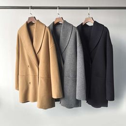 TOTEME Dresses for Woman Blue Collar Double Breasted Woolen Coat toteme coat Full Wool Double Faced Woolen Coat Camel Grey Black Puffer Jacket Women 953