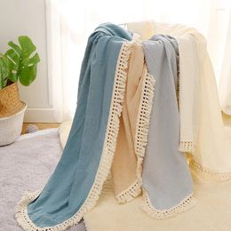 Blankets Solid Baby Muslin Swaddle For Born Fringe Double Layer Cotton Summer Blanket Bed Comforter Infant Stuff