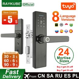Smart Lock RAYKUBE Wifi Electronic Door Lock With Tuya APP Remotely / Biometric Fingerprint /Smart Card / Password /Key Unlock FG5 Plus/ H4 231206