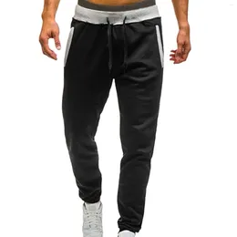 Men's Pants Patchwork Sweatpants Joggers Slim Fit Bottom Mid Waisted Solid Casual Jogging Sports Elastic Pockets Pantalones