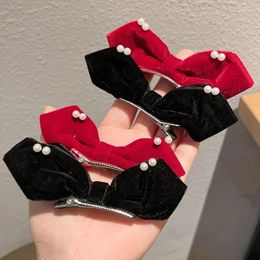 Hair Accessories Baby Ears Stereo Pearl Velvet Clip Children's Bow Princess Cute Red Pair Of Family Tiara