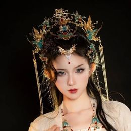 Headwear Hair Accessories Chinese Hanfu Crown Women Traditional Vintage Alloy Tassel Bride Hairpin Eyebrow Pendant 231207