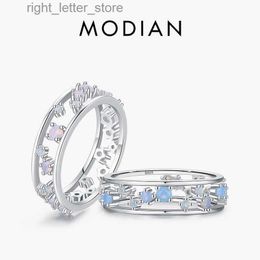 Solitaire Ring Modian Real 925 Sterling Silver Fashion Blue Opal Ring Original Hollow Out Charm Female Finger Rings For Women Wedding Jewellery YQ231207