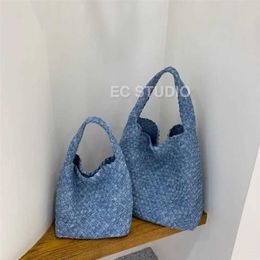 2023 Dyed Venetasbottegass Denim Tie Bag Handmade Woven Bag Tote Bag Women's Bag Handheld Shoulder Bag