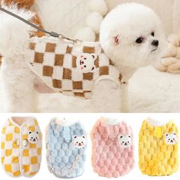 Dog Apparel Winter Cat Clothes With Buckle Sweet Bear Print Pet Plush Sweater For Small Dogs Pomeranian Chihuahua Puppy Button Jacket