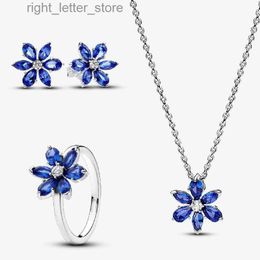 Solitaire Ring 2023 New Christmas Rings 925 Sterling silver Sparkling Blue Herbarium Cluster Ring Fit Earrings Pendants Necklace Gift Jewelry YQ231207