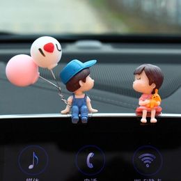 Cute Mini Figure Statue Car Interior Ornaments Dashboard Decor Cartoon Couple blue