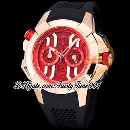 BZF EPIC X CHRONO EC312.42.PB.RN.A Japan VK Quartz Chronograph Movement Mens Watch Red Skeleton Dial Rose Gold Steel Case Rubber Strap Stopwatch trustytime001Watches
