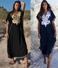 Women's Swimwear WeHello-Women's Beach Embroidery Dress Loose Cover Up Vacation Gown Summer Bikini Sunscreen