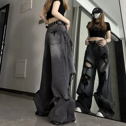Women's Jeans Black Y2k Ripped Jean Harajuku Gothic Grunge Baggy Denim Pants Korean Streetwear Gyaru Trousers Kpop Hippie 231206